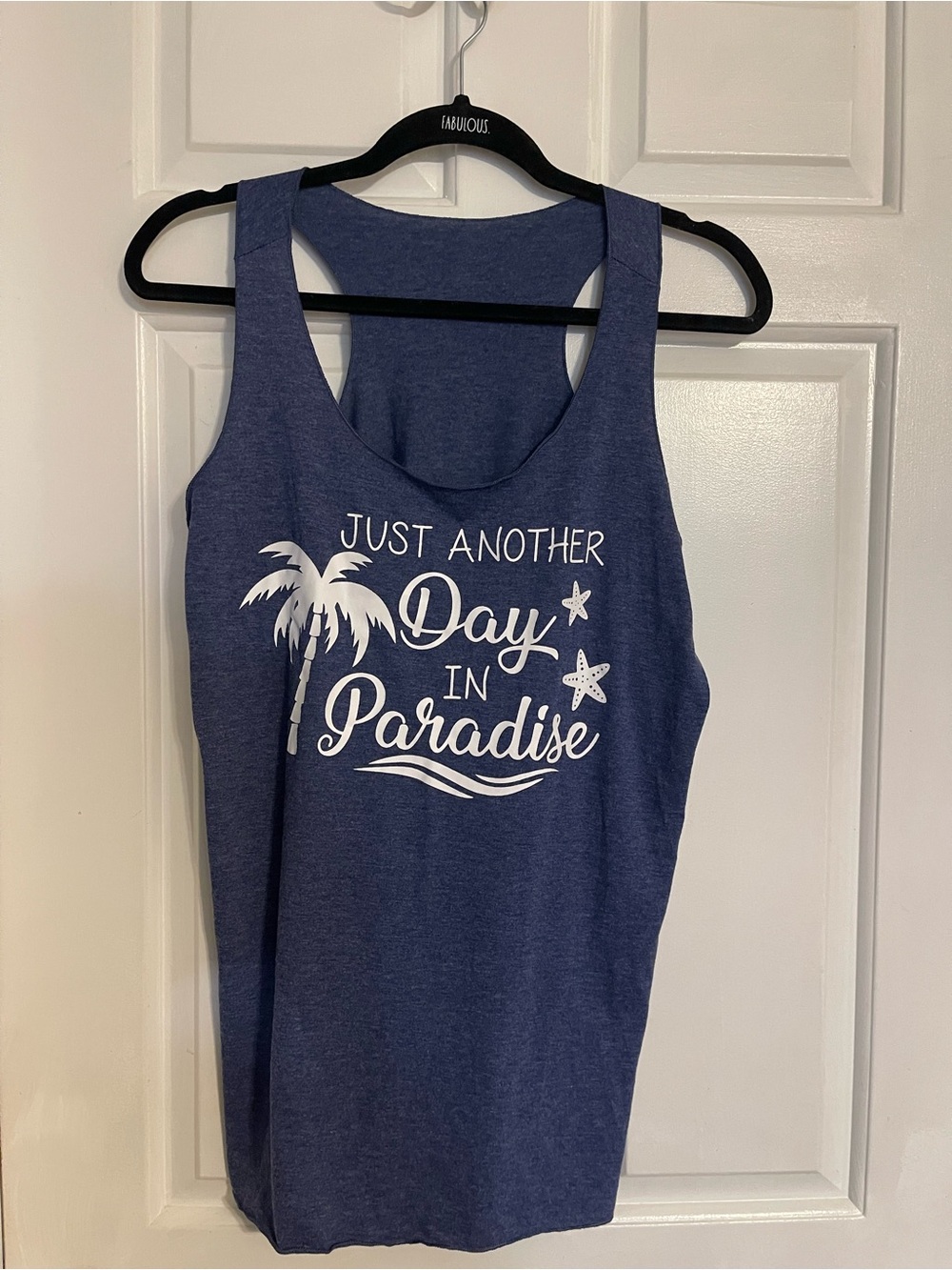 Blue Graphic Tank Top "Just Another Day in Paradise"
